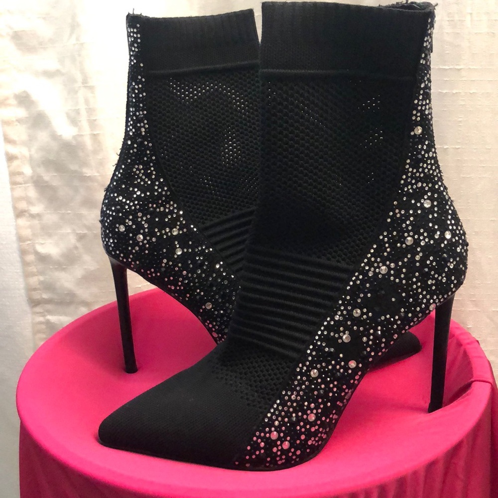 Womens size 8 1/2 mesh booties with rhinestones detail